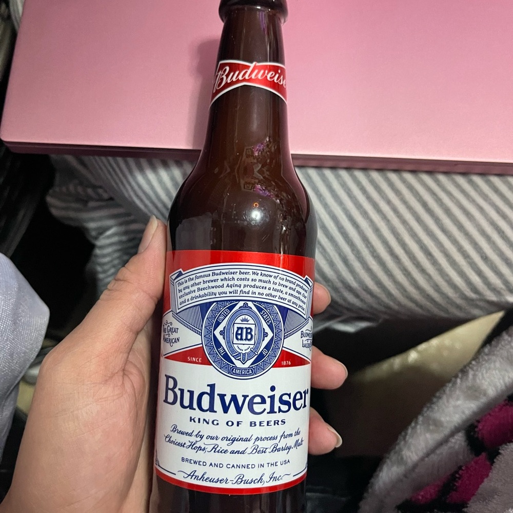 Budweiser Beer Bottle with Red and White Label